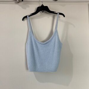 Blue fuzzy cropped tank top from Pacsun